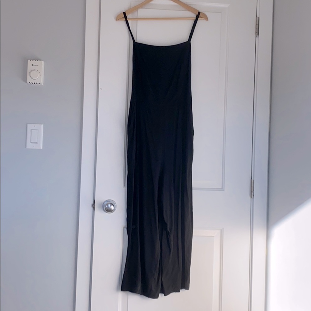 Black wide leg crop romper